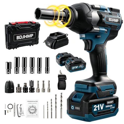 Cordless Impact Wrench 1/2 Inch, Brushless Impact Gun 1500 N.m/1106ft-lbs | Compatible with Makita 18V Batteries, 3000 RPM, 4 Speeds, Built-in LED, Impact Driver for Car Home, Blue With Battery - color: Blue With Battery
