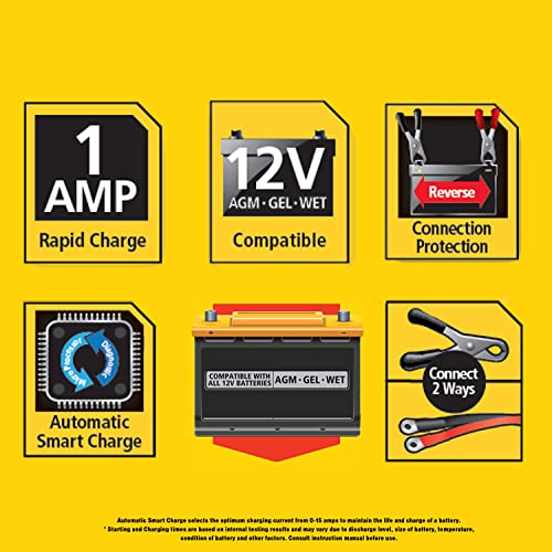 Stanley BM1S 1 Amp Battery Charger for Vehicles | Keeps 12V Batteries Charged Up - size: 1AMP