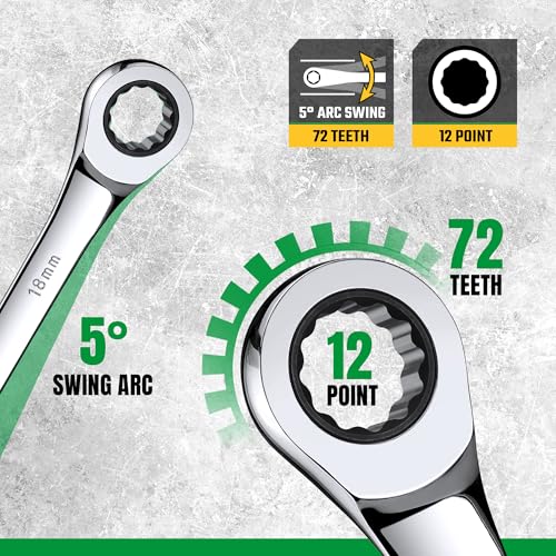 SK Extra Long Ratcheting Wrench Set, Double Box End Wrench Set, 12-Piece, Metric, 8 mm to 19 mm, 72-Tooth, Premium CR-V Construction, with Rolling Pouch