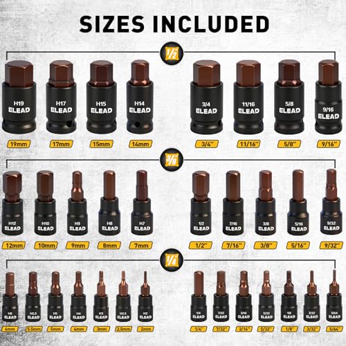 35-Piece Master Hex Bit Socket Set, 1/4", 3/8", 1/2" Drive Allen Socket Set H2-H19, 5/16"-3/4", Premium CR-V & S2 Alloy Steel, Ratchet Wrench, Sockets Adapter, High Torque for Automotive Mechanic - style: 35pcs Hex Bit Socket Set