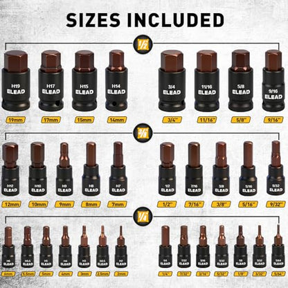 35-Piece Master Hex Bit Socket Set, 1/4", 3/8", 1/2" Drive Allen Socket Set H2-H19, 5/16"-3/4", Premium CR-V & S2 Alloy Steel, Ratchet Wrench, Sockets Adapter, High Torque for Automotive Mechanic - style: 35pcs Hex Bit Socket Set