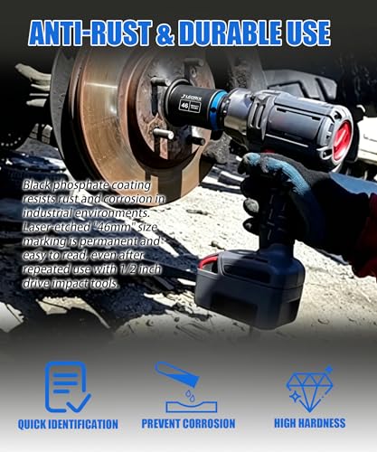 1/2" Drive 46mm Deep Impact Socket, 6-Point CR-MO Steel | CR-MO steel impact socket set. 1/2" drive, 6-point design. Deep reach for lug nuts & axle nuts. - size: 46mm