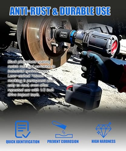 1/2" Drive 46mm Deep Impact Socket, 6-Point CR-MO Steel | CR-MO steel impact socket set. 1/2" drive, 6-point design. Deep reach for lug nuts & axle nuts. - size: 46mm