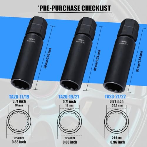VEXPLO 10 Spline Lug Nut Key Set Thick Wall 3-PCS 10 Spline Lug Nut Socket | Easy Removal of Aftermarket Ten Point Locking Lug Nuts, Compatible with Bimecc White Knight 10 Splined Wheel Lock Key