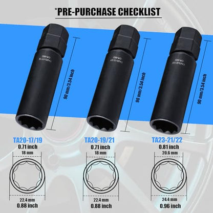 VEXPLO 10 Spline Lug Nut Key Set Thick Wall 3-PCS 10 Spline Lug Nut Socket | Easy Removal of Aftermarket Ten Point Locking Lug Nuts, Compatible with Bimecc White Knight 10 Splined Wheel Lock Key