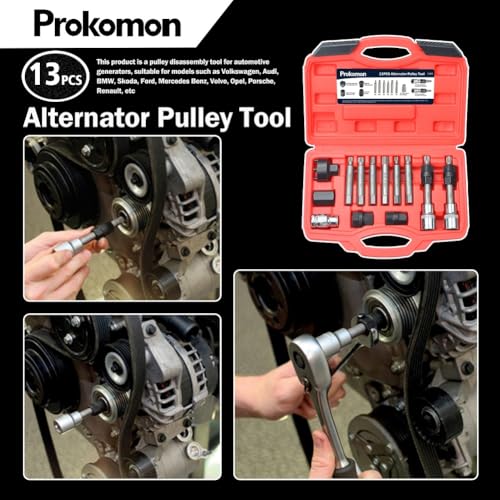 13 Pieces Alternator Pulley Tool Kit; Alternator Pulley Removal Tool for Car Pulley Removal Decoupling Puller