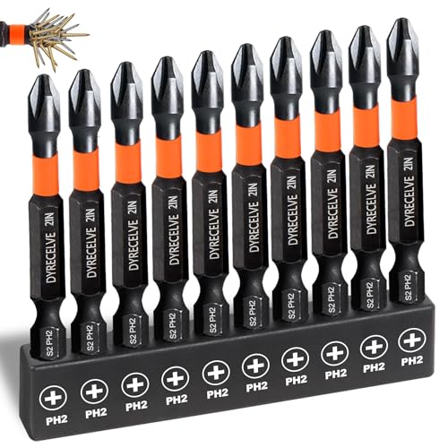 10-Pack Phillips Bits #2 Impact, 2-Inch Magnetic Phillips Head Drill & Screwdriver Bits, PH2 Premium S2 Steel 1/4" Hex Shank for Impact Drivers, Professional & DIY Use - color: 2'' Ph2 10-pcs