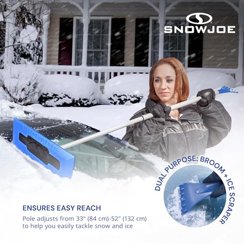 Snow Joe 18" Telescoping Snow Broom & Ice Scraper for Cars, No-Scratch Foam Brush - Long and Extendable Ice Removal Tool for Car Window and Automotive Windshield, SJBLZD