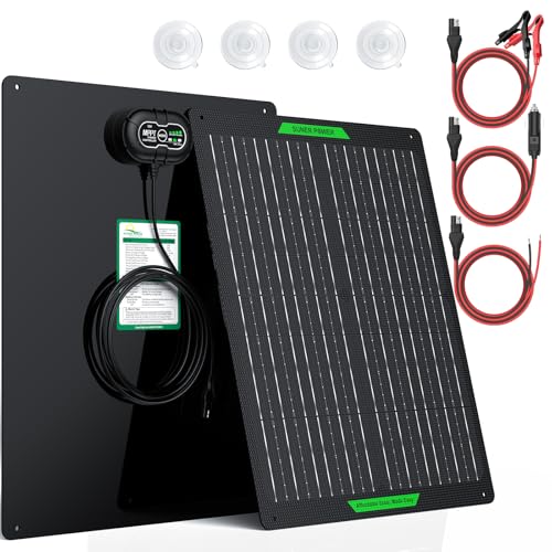 SUNER POWER Waterproof 30W 12V Solar Battery Charger & Maintainer PRO, Built-in UltraSmart MPPT Charge Controller, 12 Volt Solar Panel Trickle Charging Kits for Car Automotive Boat Marine RV Trailer - size: BC-30W-PB Ultra