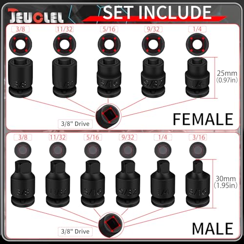 11PCS 3/8" Drive Impact Bits Sockets Set, SAE Pipe Plug Socket Set | Tapered Male Square Drive, Chamfered Female Square Drive, CR-MO Steel, Easy Removal Tool Kit