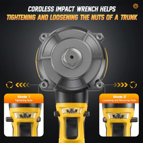 Cordless Impact Wrench 1200 N.m (900Ft-lbs), 1/2 inch Brushless Impact Gun with 2 x 4,0 AH Battery, 5 Sockets & Storage Case, 1 Converter 3/4", 1 Extension, 3 Rubber Rings, for Car/Truck/Home