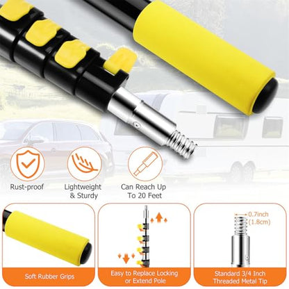 Car Wash Brush,12FT Car Wash Brush with Long Handle, Car Cleaning Brush 10-Inch Soft Bristles, 3-12Foot Telescopic Pole for Scratch-Free Cleaning Truck,RV, Boats,House Siding,Floors,Solar Panels