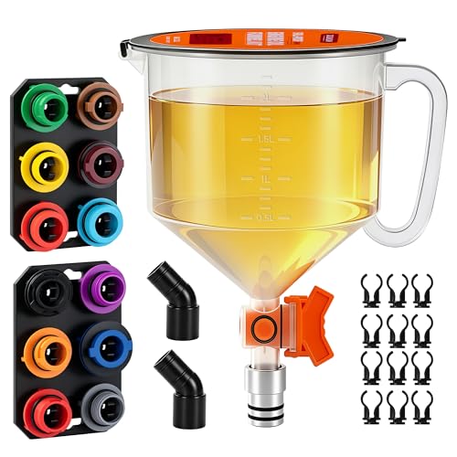 2.38QT/2.25L Engine Oil Funnel Kit Spill-Proof Oil Change Kit with Flow Control Valve,2 Magnetic Organizer,2 45° Elbows,12 Adapters Compatible with Most Cars