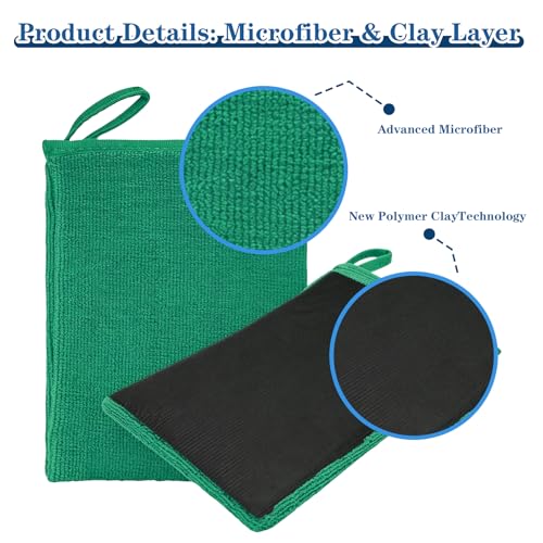 2PCS Clay Mitt Auto Detailing, Mitt Finish for Car Detailing, Microfiber Clays Towel for Car Cleaning and Polishing, Medium Grade Clay Bar Glove for Painted Surface, Glass, Plastic (Green) - color: Green