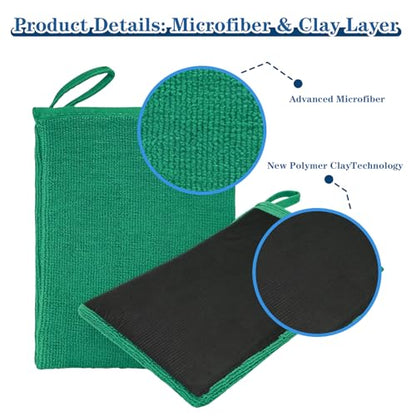 2PCS Clay Mitt Auto Detailing, Mitt Finish for Car Detailing, Microfiber Clays Towel for Car Cleaning and Polishing, Medium Grade Clay Bar Glove for Painted Surface, Glass, Plastic (Green) - color: Green