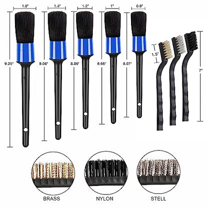 HMPLL 10pcs Detailing Brush Set, Multi-Purpose Car Detailing Brushes for Cleaning Car Interior, Exterior, Engine, Leather, Including 5 car Cleaning Brush, 3 Wire Brush, 2 Air Vent Brush,Blue - color: blue