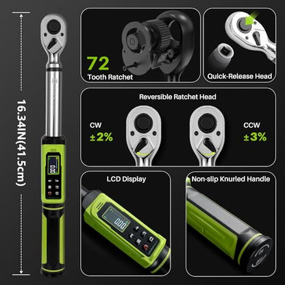 3/8" Digital Torque Wrench-1.5-99.6Ft.Lb for Car Motorcycle Repair | Electronic Torque Wrench 3/8 Drive(2-135N.m),Vibration Buzzer LED Indicator,±2% Accuracy Five Units for Bike Tire Auto Repair - style: 3/8" 1.5-99.6 Ft.Lb Set