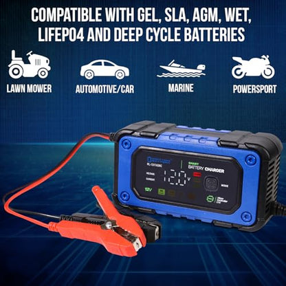Mighty Max Battery 12V 7A Smart Battery Charger and Maintainer with Repair Mode Compatible with LiFePO4, SLA, Gel, AGM and Wet Cell Batteries