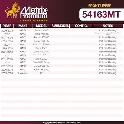 Metrix Premium Chassis Parts Ball Joint Fits Chevrolet Avalanche 2500 02-06 | Cargo Van 03-04, Express 2500 RWD 03-05, Express 2500 06-22, GMC Savana 2500 RWD 03-05, Hummer H2 K6696 03-09, Front Upper - size: K6696