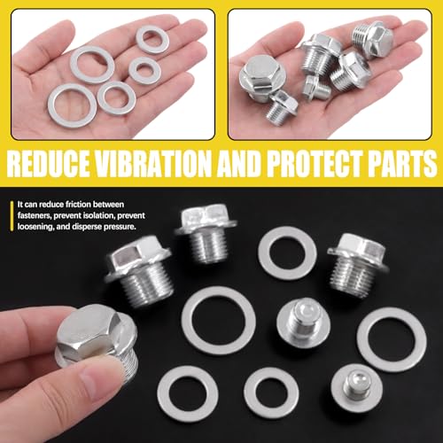 28 Sets Oil Drain Plug Assortment Kit, M10 M12 M14 M16 M18 M20 Steel Oil Drain Plugs with Aluminum Washer Gasket, Engine Oil Drain Plug Replacement Compatible with Honda, Hyundai, Toyota, Ford