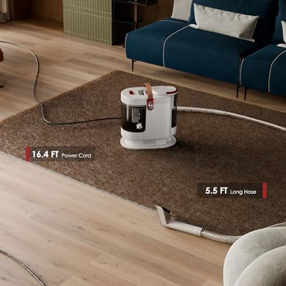 WURESE 15KPa Powerful Portable Upholstery & Carpet Cleaner Machine | Spot cleaner for sofas & cars, long hose, compact storage design