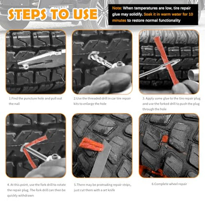 30PCS Car Tire Plug Kit,Essential Car Emergency Flat Tire Repair Kit Contains Drill/Rubber Repairs Screws/Cars Tires Repair Plugs,Professional Tubeless Tires Patch Kits for Cars