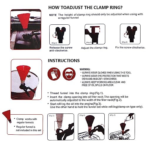 Plastic Funnel Set,No-Spill Oil Funnel,Adjustable Automotive Engine Oils Funnels Accessory with Adjustable Fixed Holder,Universal Fit for All Cars