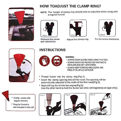 Plastic Funnel Set,No-Spill Oil Funnel,Adjustable Automotive Engine Oils Funnels Accessory with Adjustable Fixed Holder,Universal Fit for All Cars