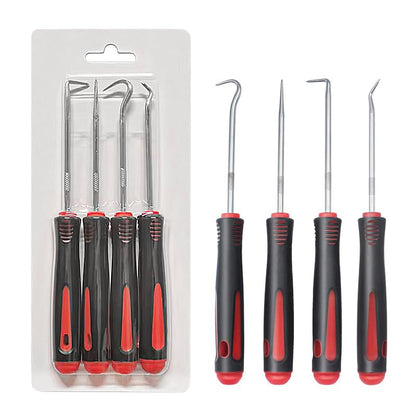 6.5In 4-Piece Hook and Pick Set, Precision Automotive Pick Tool & with Comfort Grip & Anti-Slip Shaft for Oil Seal, Gasket Removal, and Electronic Repair (Red) - color: Red