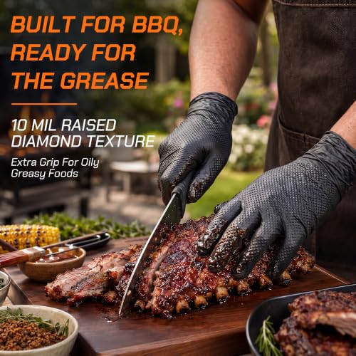 10 Mil HEAVY DUTY Nitrile Gloves Latex Free Rubber Disposable Gloves with Diamond Textured Mechanic BBQ Cooking Gloves - size: Large