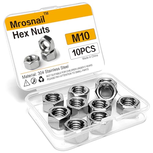 10Pcs M10 Hex Nuts, 304 Stainless Steel Hardware Nuts, Full Thread Hex Drive, for Automotive, Construction, Machinery, and Heavy-Duty DIY Projects - size: M10 (10 pcs)