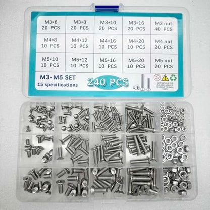 Button Head/Hex Socket/Phillips Flat Head Screws Assortment - Furniture, Auto, Home Repair Fastener Kit (240 PCS M3-M5 Cross Head Screws Set) - color: 240 PCS M3-M5 Cross Head Screws Set