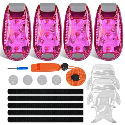 Nilight LED Safety Light 4PCS Pink Marine Navigation Bike Tail Lights Three Modes Waterproof Reflective Gear Clip On Flash Strobe Indicator Lamp for Night Boating Fishing Cycling Jogging - color: 3LED Safety Light-Pink