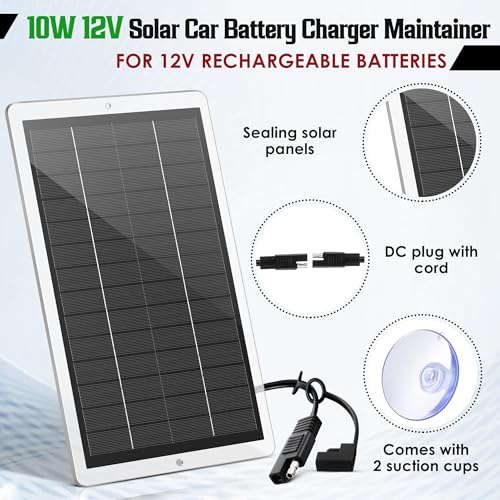 12V 2.5W Solar Car Battery Charger Maintainer, Solar Panel Trickle Charger | Waterproof Solar Panel Portable Solar Trickle Charger with Cigarette Lighter Plug Alligator Clip for Car Motorcycle Boat RV