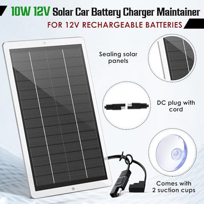 12V 2.5W Solar Car Battery Charger Maintainer, Solar Panel Trickle Charger | Waterproof Solar Panel Portable Solar Trickle Charger with Cigarette Lighter Plug Alligator Clip for Car Motorcycle Boat RV