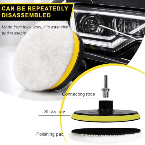 22 PCS Car Foam Polishing Pads Kit, 3 Inch Polisher Kit with Hook and Loop Backing Pads & M10 Drill Adapter, Sponge Pad Wool Buffing Pad Drill Polishing Set for Car Waxing - color: 22 PCS