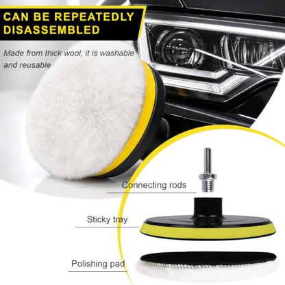 22 PCS Car Foam Polishing Pads Kit, 3 Inch Polisher Kit with Hook and Loop Backing Pads & M10 Drill Adapter, Sponge Pad Wool Buffing Pad Drill Polishing Set for Car Waxing - color: 22 PCS