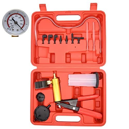 Hand held Vacuum Pump Tester kit,2 in 1 Brake Bleeder Clutch Bleeding System Test Kit for Automotive with Protected Case,Adapters