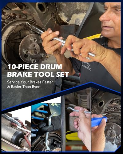 OMT 10-Piece Drum Brake Tool Set with Spring Pliers and Spoons | AISI 1045 Steel, Black Oxide & Chrome, Pliers Compressor Remover Installer, 3 Spoons, 2 Caliper Hangers, Case, Heavy-Duty - color: Black