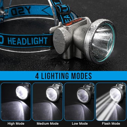 High Brightness LED Headlamp with Display Screen Rechargeable USB-C Waterproof Headlight with Runtime Indicator 4 Lighting Modes Light for Camping, Work, Hunting, Fishing (Mode 505 - White Light) - color: Model-505