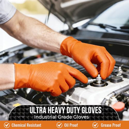 ANBOSON 10 Mil Heavy Duty Diamond Texture Nitrile Gloves, Medium, 100 Ct | 10 Mil Thickness, Diamond Texture Grip, Heavy Duty Protection, Meat Processing, BBQ Pitmasters, Commercial Kitchens - color: Orange of 100, size: Medium