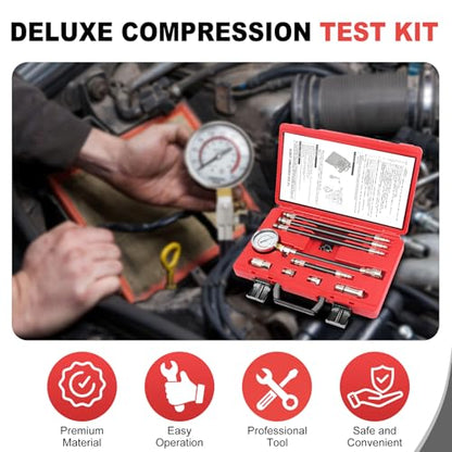 Petrol Compression Test Kit, Engine Compression Tester,2-3/4 | 2-3/4 in Bourdon Tube Gauge, 10 Pieces - size: Petrol Compression Test Kit