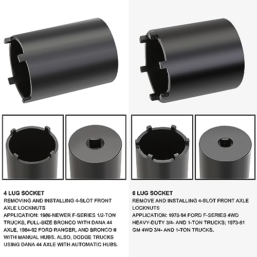 6PCS 4WD Spindle Nut Socket Set, 4 Lug Lock Nut Sockets, 6 Lug Socket, FWD Front Spindle Puller