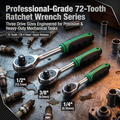 72-Tooth Drive Ratchet Wrench for Socket Set, Reversible Chrome Vanadium Steel Socket Wrench for Auto Repair, Quick-Release Ergonomic Hand Tool(12.7mm) - color: 12.7mm