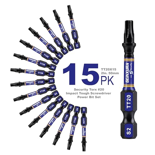 Geinxurn 2 In. Security T20 Impact Magnetic Screwdriver Bit Set, 15 Pieces #20 Torx Head Power Bit Set, S2 Alloy Steel Hollow Star Bit Set - size: 2"-15PCS, style: TT20