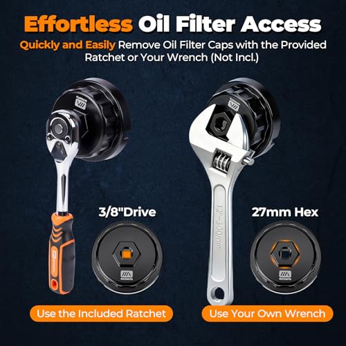 11 Piece Oil Filter Socket Wrench Set | Oil Filter Wrench Set, Low Profile Filters Socket Set, Ratchet Wrench & Extension, Compatible with Toyota VW BMW
