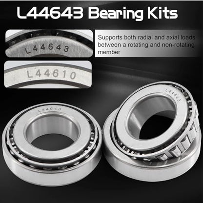 4 Sets L44643 Bearing Kit for 1 inch Axles Trailer Wheel Hub, with 12192TB Seal OD 1.980'', Dust Cover and Cotter Pin, Rotary Quiet High Speed and Durable