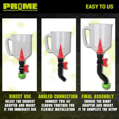 PR1ME 20 Pcs No Spill Engine Oil Funnel Kit,1.5L/1.6QT Oil Change Funnel with 12 Adapters,Elbow Fitting, Arrow Screen & Magnetic Boards,Compatible with GM,BMW,Toyota,Chrysler,Ford,Volvo,Lexus,Honda