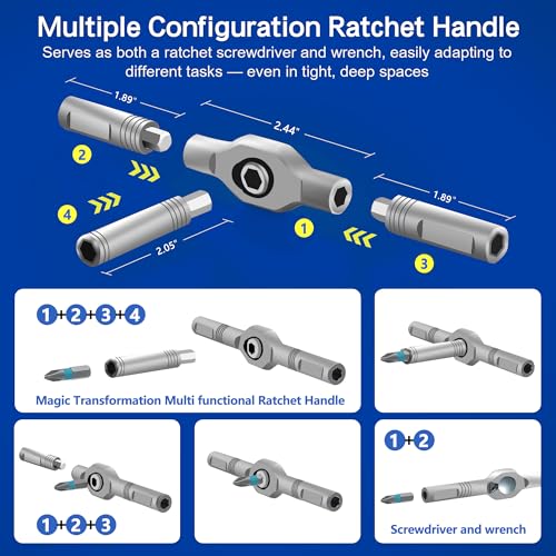 42 in 1 Magnetic Screwdriver Set, DIY Ratchet Screwdriver Set, Multi Bit Magnetic Drive,with Detachable Ratchet Handle and Storage Case, Portable Compact Repair Tool Kit for Furniture Computer Bicycle