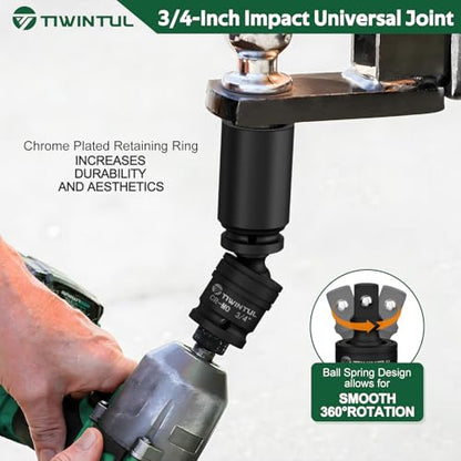 3/4 Inch Drive Universal Impact Joint, 1/2" to 3/4" Impact Adapter, 1" to 3/4" Impact Reducer, CR-MO, Impact Swivel Socket Set, 3-Piece, Meets ANSI Standards, for Mechanics & Industrial